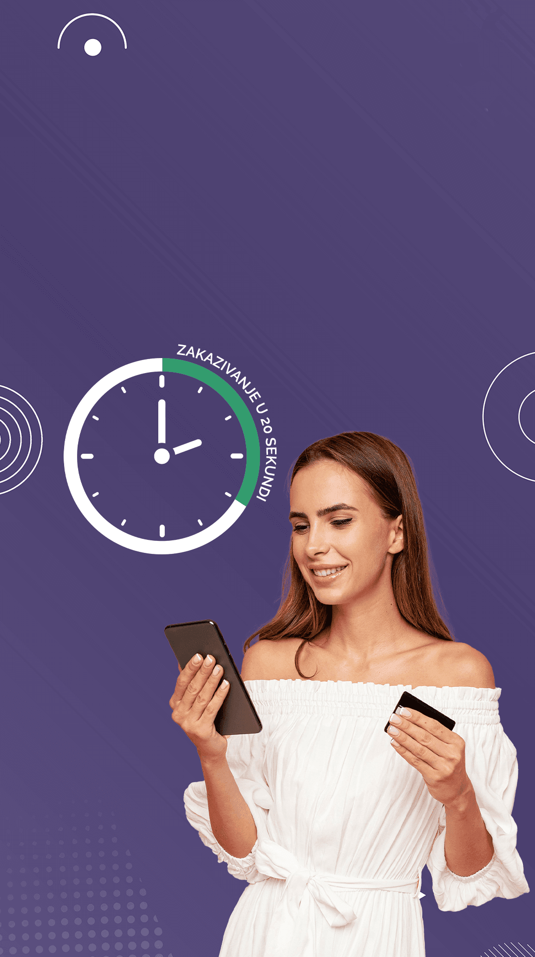 Mobile visual with clock and woman