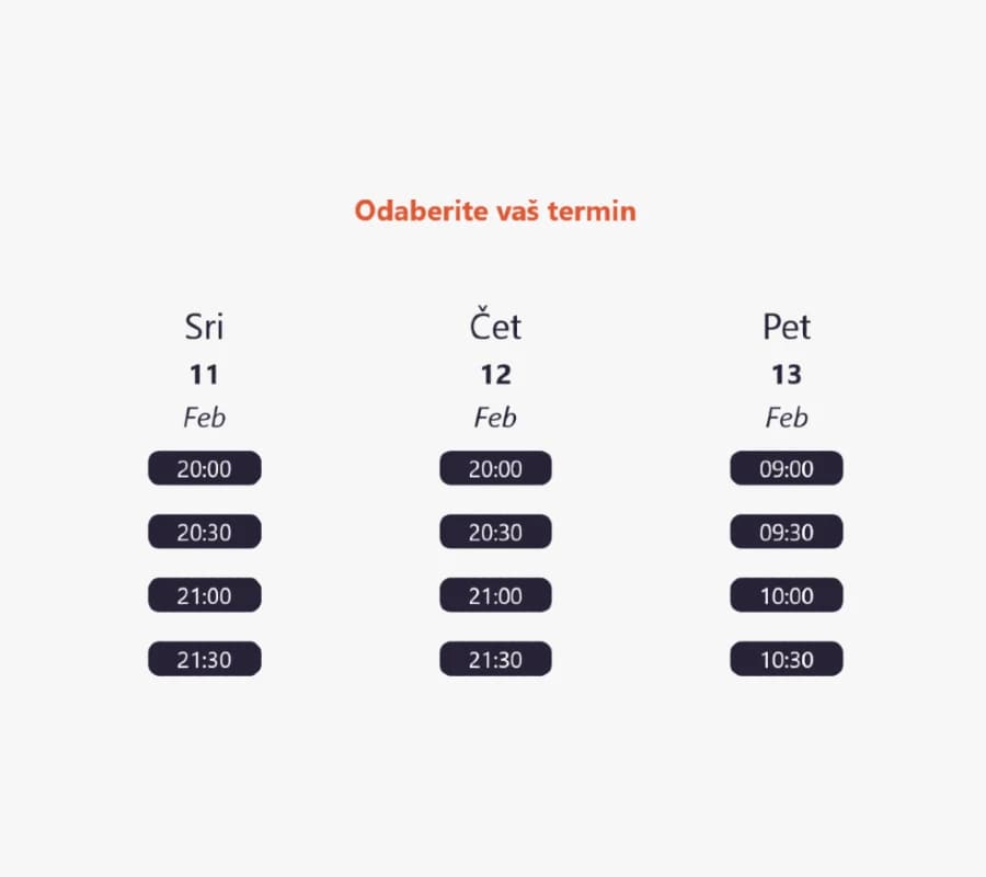 A screenshot of the schedule when booking a service